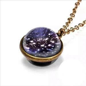 3D Galaxy Globe Unique Glass Brass Chain Necklace